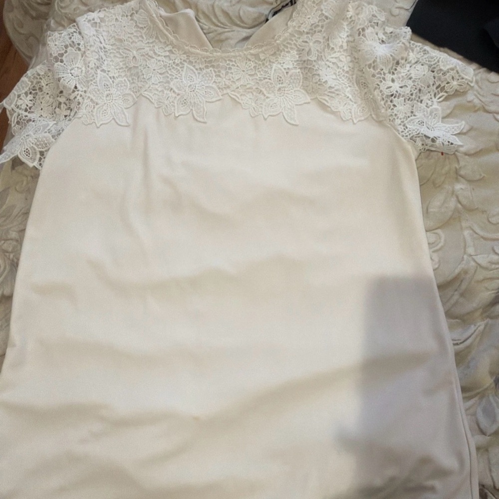 Elegant Cream Lace Top Karl Lagerfeld Lace Stretch White T-shirt Blouse Sz S